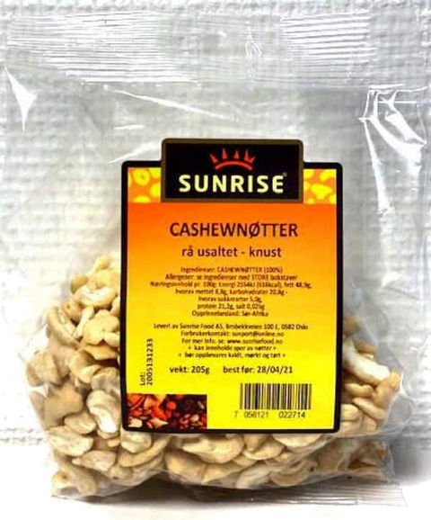 SUNRISE CASHEWNØTTER RÅ UBEHANDLET