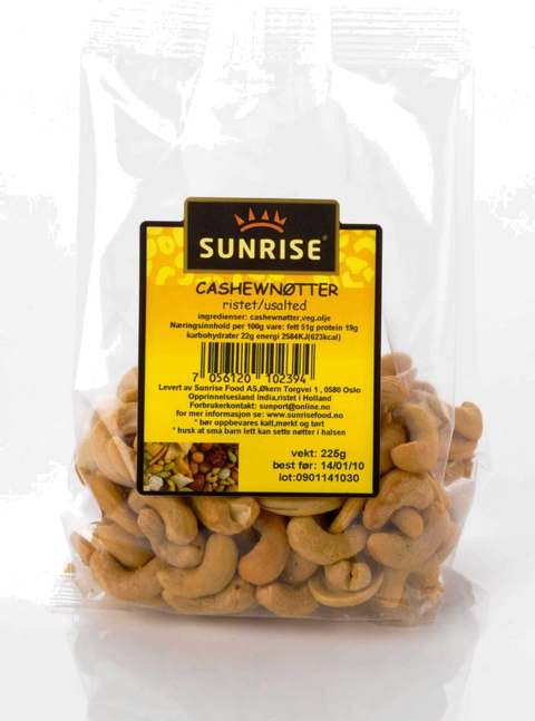 SUNRISE CASHEWNØTTER RISTET USALTET