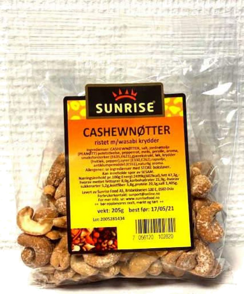 SUNRISE CASHEWNØTTER RISTET M/WASABI KRY
