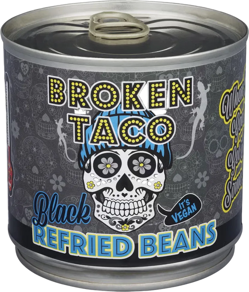 BROKEN TACO REFRIED BLACK BEANS