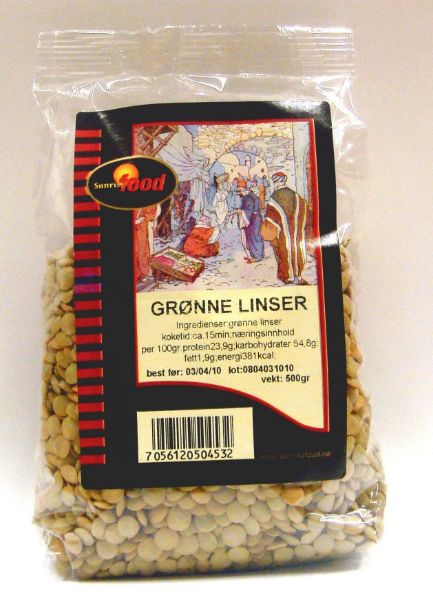 SUNRISE LENTILS GREEN 450G